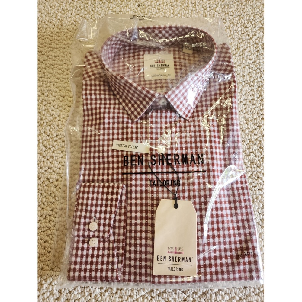 Ben Sherman Tailoring Spice Gingham Shirt 16 34/35 Tailored Skinny Fit NWT Mens